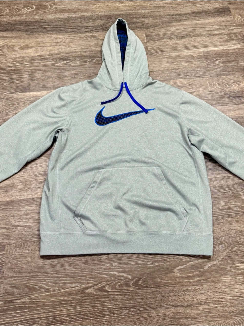 Nike Therma-FIT Hoodie XL Gray Blue Swoosh Pullover Athletic Fleece
